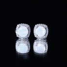 Real 1.6 Carat Ethiopian Opal and Diamond Halo Stud Earrings AAA - Rosec Jewels