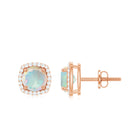 Real Ethiopian Opal and Diamond Halo Stud Earrings Ethiopian Opal - ( AAA ) - Quality - Rosec Jewels