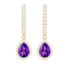 2 Carat Pear Cut Amethyst Hoop Drop Earrings with Diamond Halo AAA - Rosec Jewels