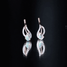 Pear Shape Ethiopian Opal Leaf Stud Earrings with Moissanite AAA - Rosec Jewels