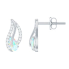 Pear Shape Ethiopian Opal Leaf Stud Earrings with Moissanite AAA - Rosec Jewels
