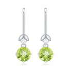 1 Carat Round Peridot and Moissanite Drop Earrings with Fish Hook AAA - Rosec Jewels