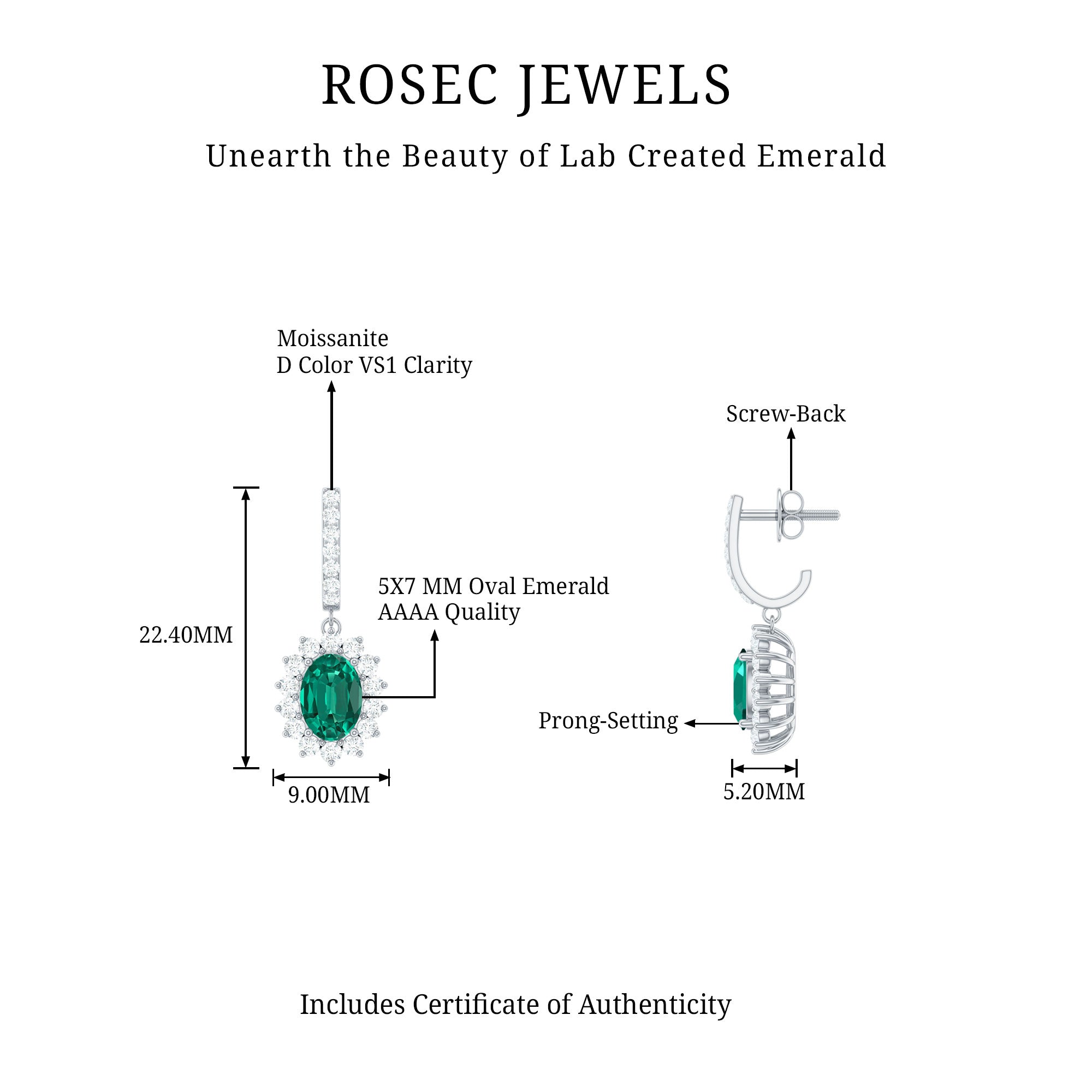 Princess Diana Inspired Lab Grown Emerald Drop Earrings With