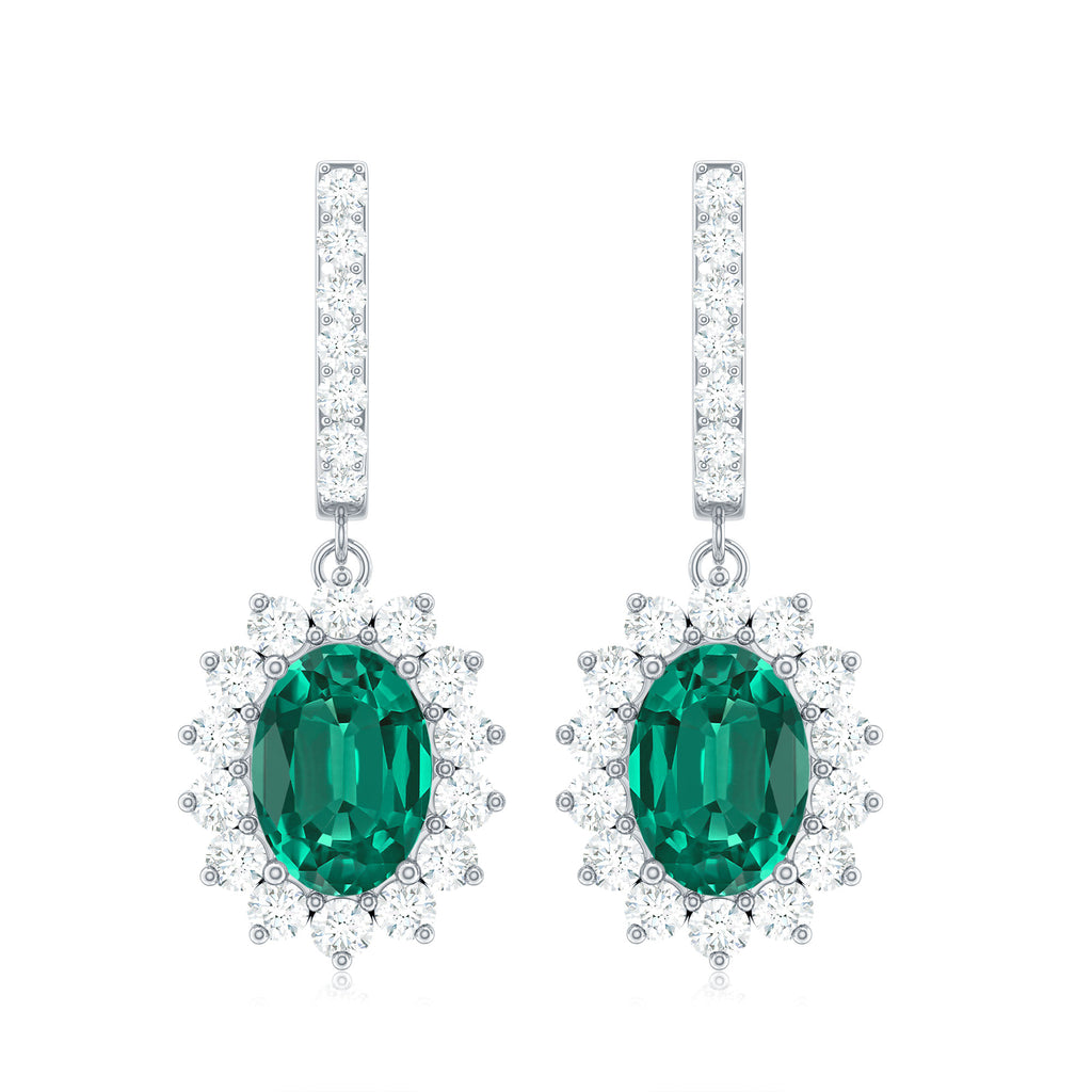 Princess Diana Inspired Lab Grown Emerald Drop Earrings With Moissanite Lab Created Emerald - ( AAAA ) - Quality - Rosec Jewels