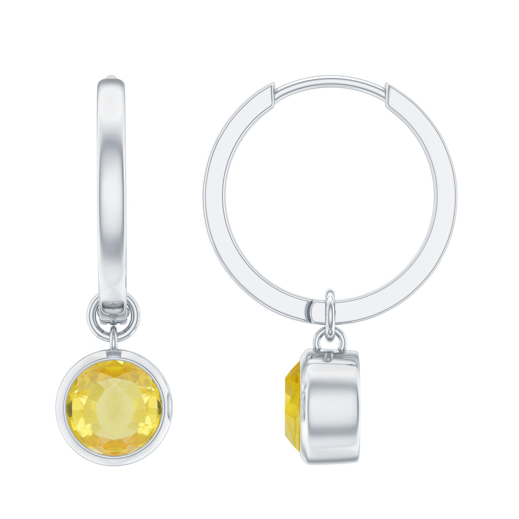 Lab Grown Yellow Sapphire Hoop Drop Earrings Lab Created Yellow Sapphire - ( AAAA ) - Quality - Rosec Jewels