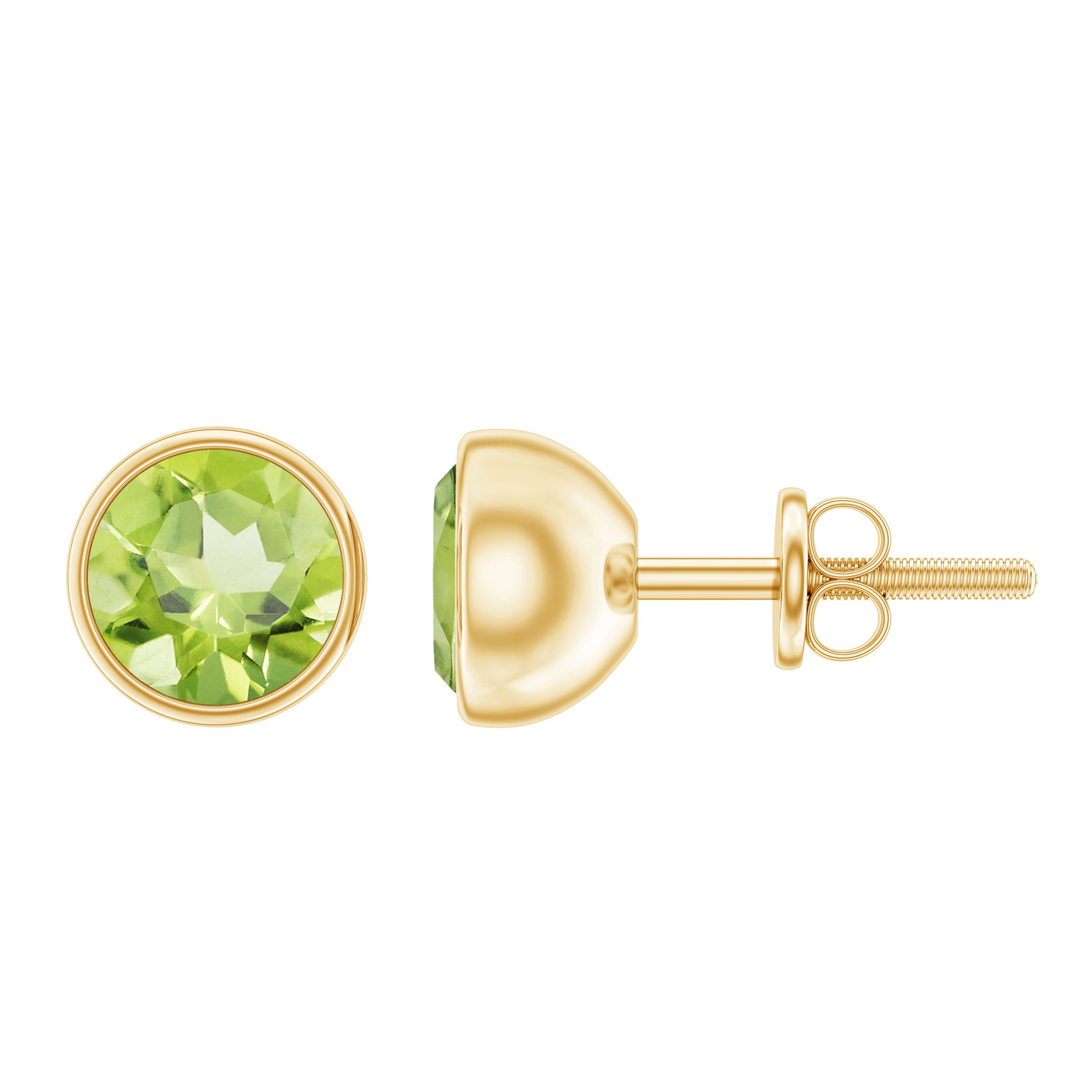 Bezel Set Round Peridot Solitaire Stud Earrings Peridot - ( AAA ) - Quality - Rosec Jewels