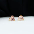 Heart Shape Morganite Solitaire Stud Earrings in 3 Prong Setting Morganite - ( AAA ) - Quality - Rosec Jewels