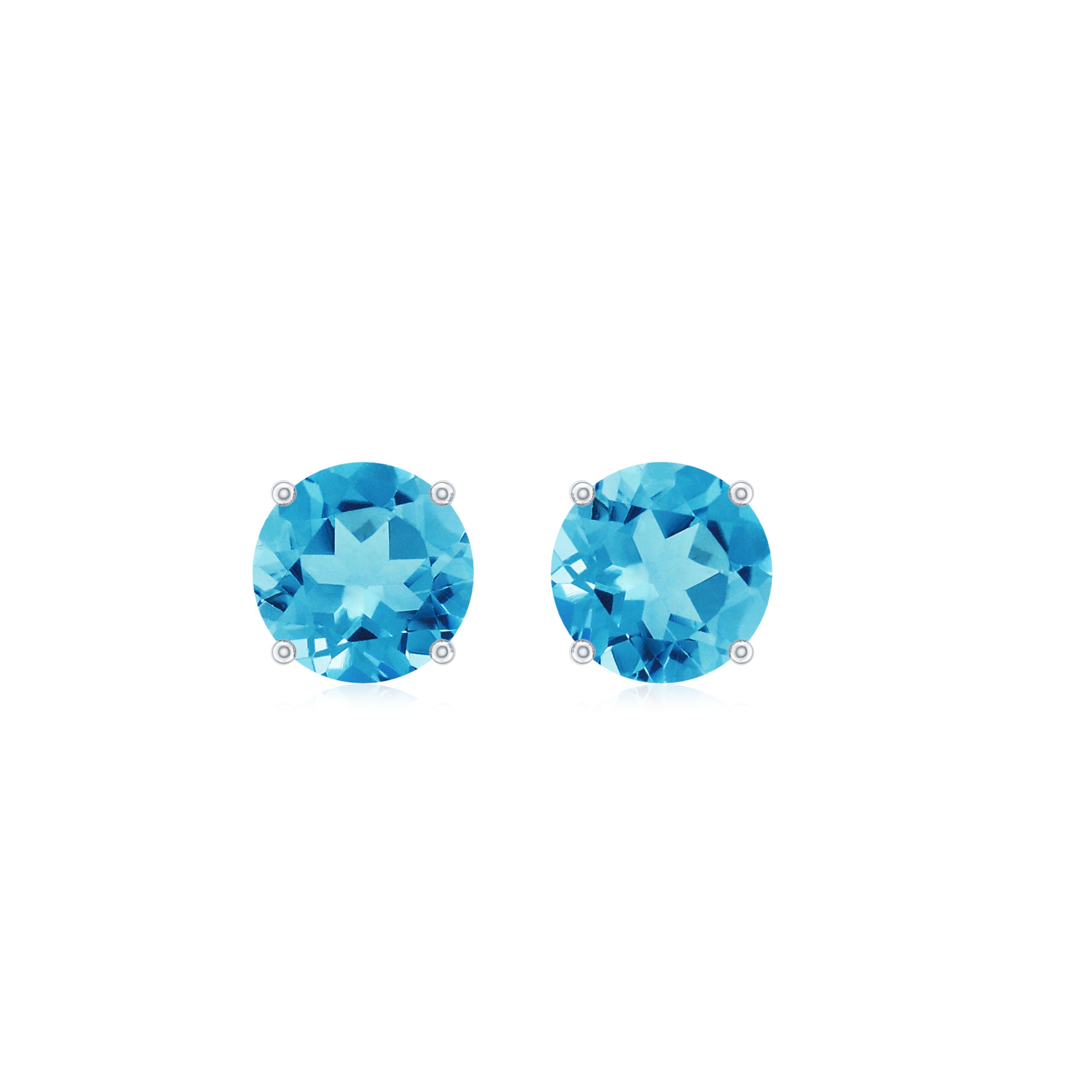 Swiss Blue Topaz Solitaire Stud Earrings in 4 Prong Setting Swiss Blue Topaz - ( AAA ) - Quality - Rosec Jewels