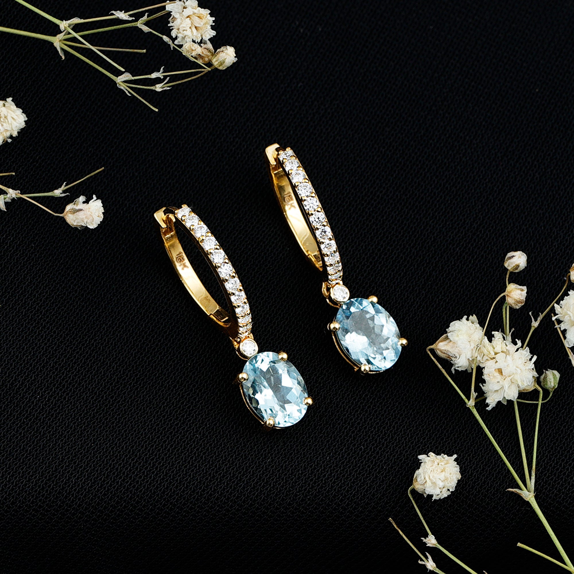 Genuine 2.2 Carat Oval Cut Aquamarine Hoop Drop Earrings with