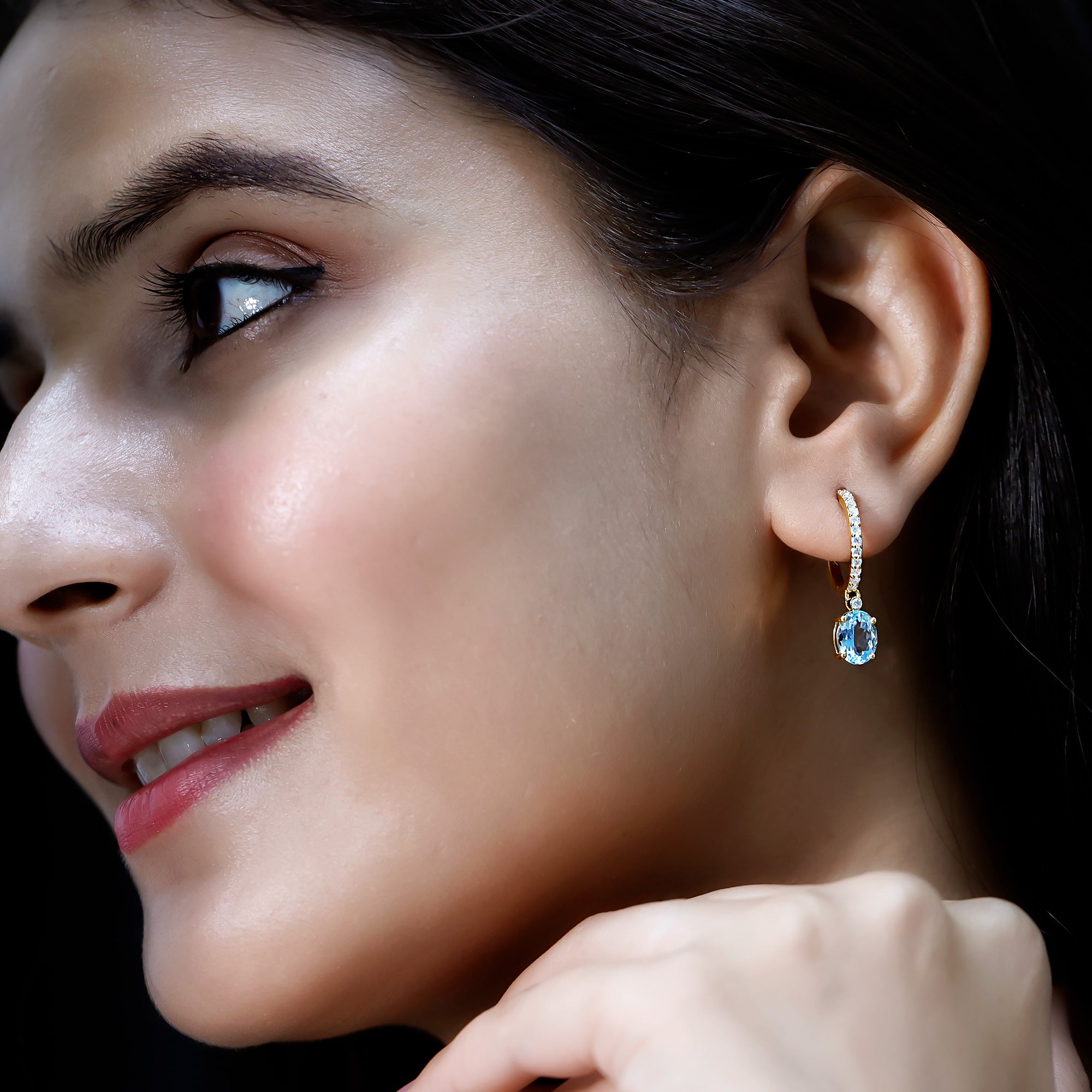 Genuine 2.2 Carat Oval Cut Aquamarine Hoop Drop Earrings with