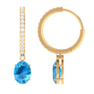 Oval Swiss Blue Topaz and Diamond Hoop Drop Earrings Swiss Blue Topaz - ( AAA ) - Quality - Rosec Jewels