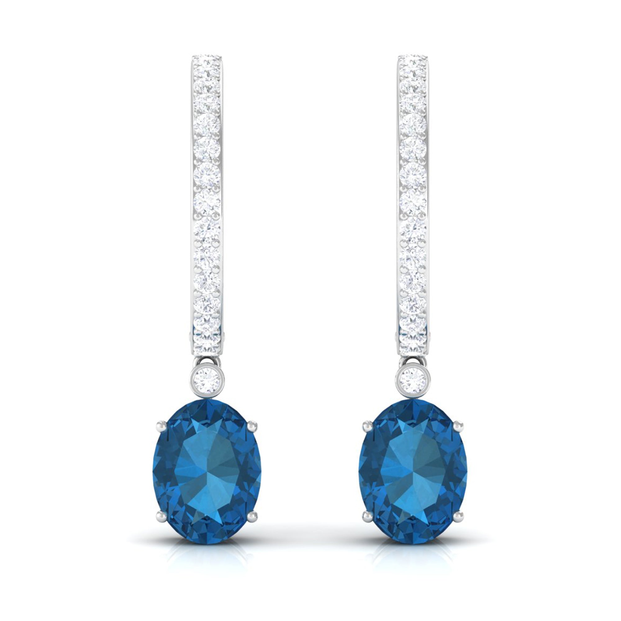 Oval London Blue Topaz and Diamond Hoop Drop Earrings London Blue Topaz - ( AAA ) - Quality - Rosec Jewels