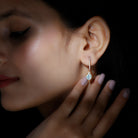 Oval Ethiopian Opal Drop Earrings with Moissanite Hoop Ethiopian Opal - ( AAA ) - Quality - Rosec Jewels