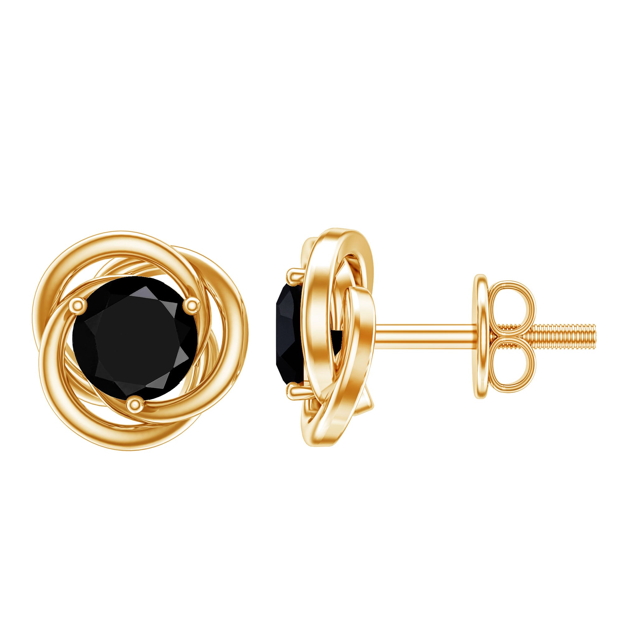 0.9 Carat Black Spinel Swirl Stud Earrings with Screw Backs AAA - Rosec Jewels