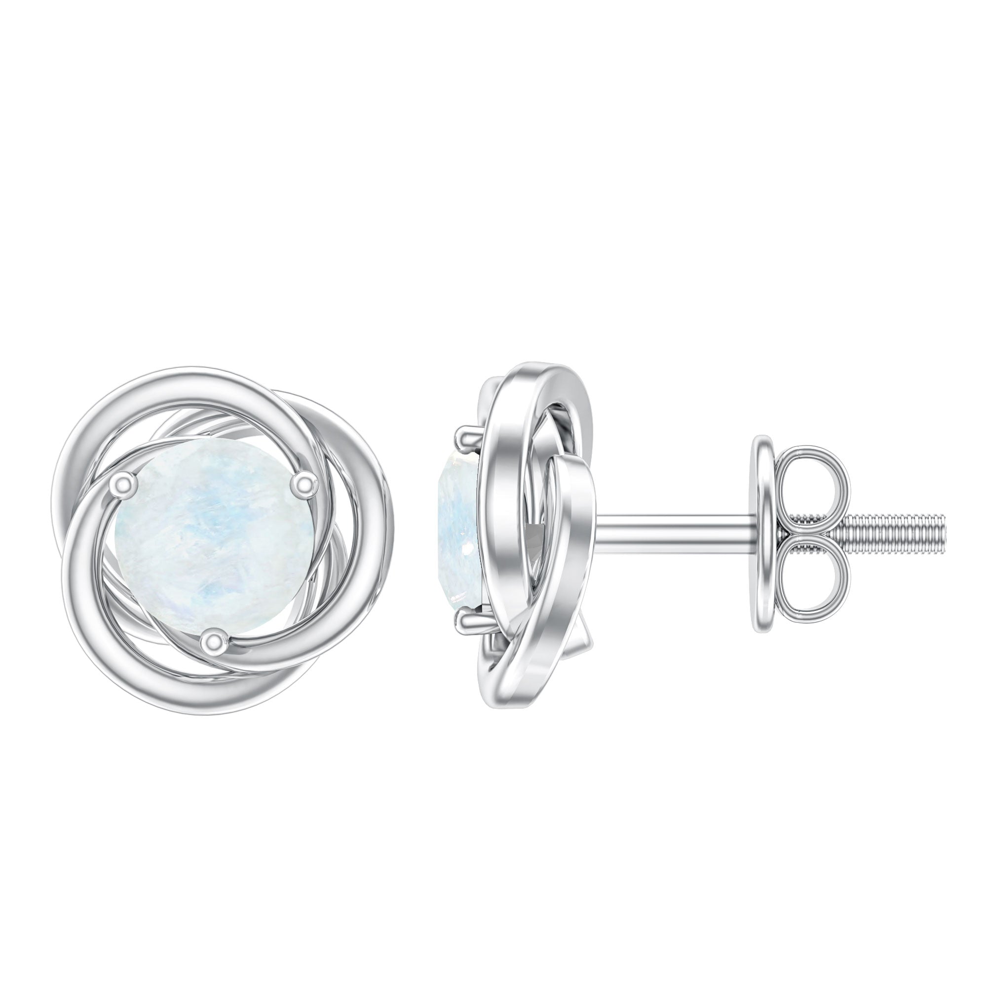 Solitaire Moonstone Swirl Stud Earrings with Certificate AAA - Rosec Jewels