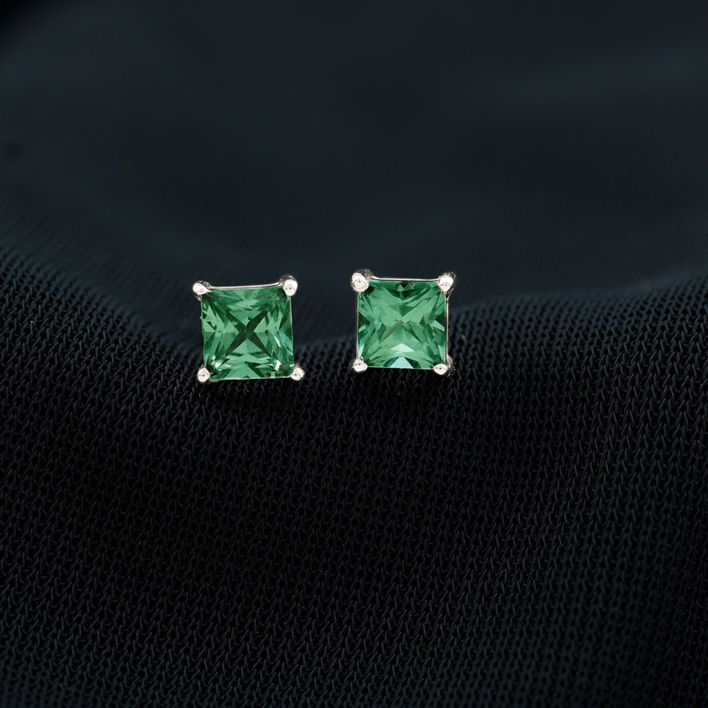 Rosec Jewels - 1.5 CT Princess Cut Created Green Sapphire Solitaire Stud Earrings