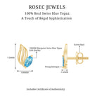 Natural Swiss Blue Topaz Leaf Earrings in Silver AAA 14K Yellow Gold Plated Silver - Rosec Jewels