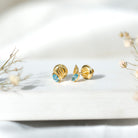 Natural Swiss Blue Topaz Leaf Earrings in Silver AAA 14K Yellow Gold Plated Silver - Rosec Jewels