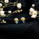 Natural Swiss Blue Topaz Leaf Earrings in Silver AAA 14K Yellow Gold Plated Silver - Rosec Jewels