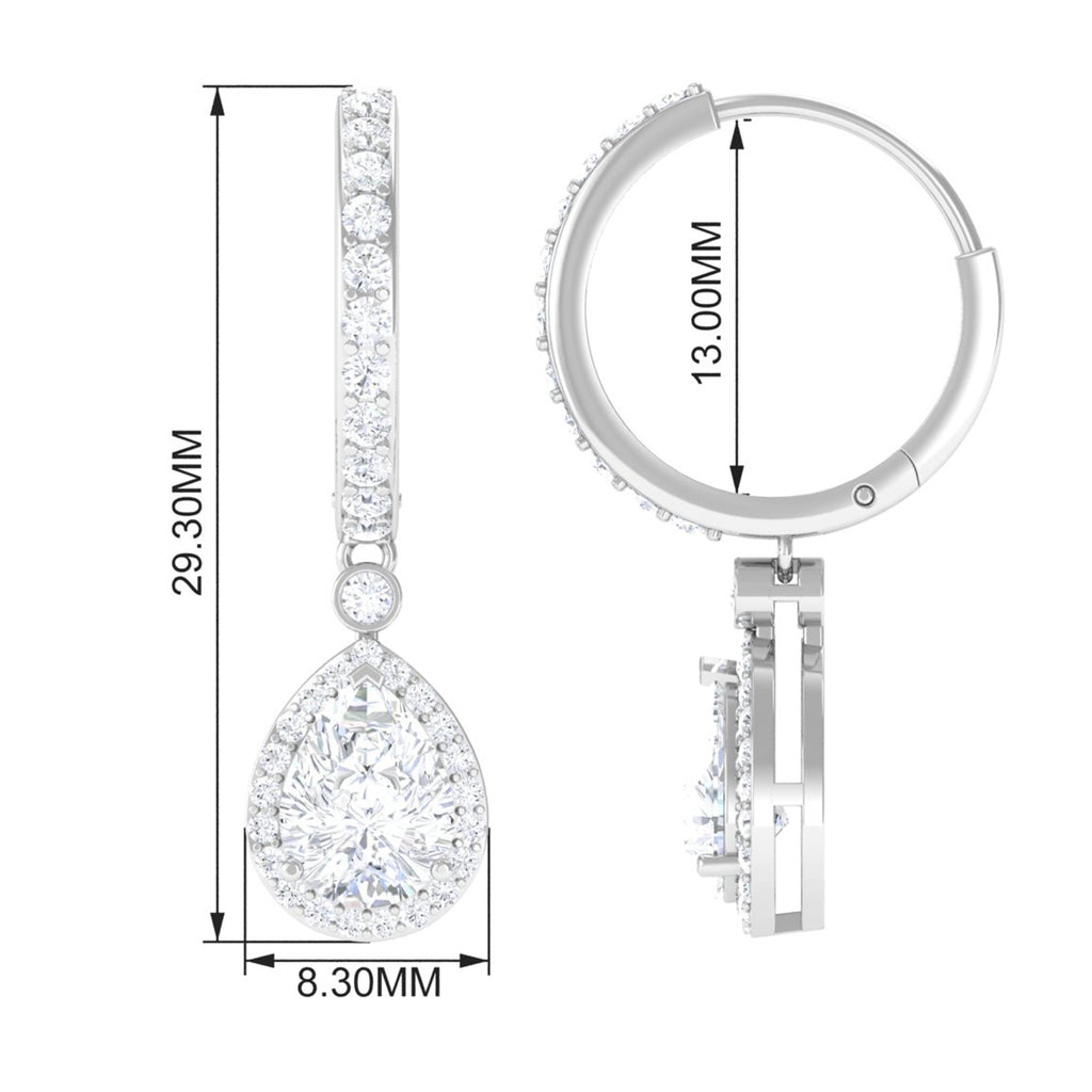 Classic Moissanite Hoop Drop Earrings in Gold Moissanite - ( D-VS1 ) - Color and Clarity - Rosec Jewels