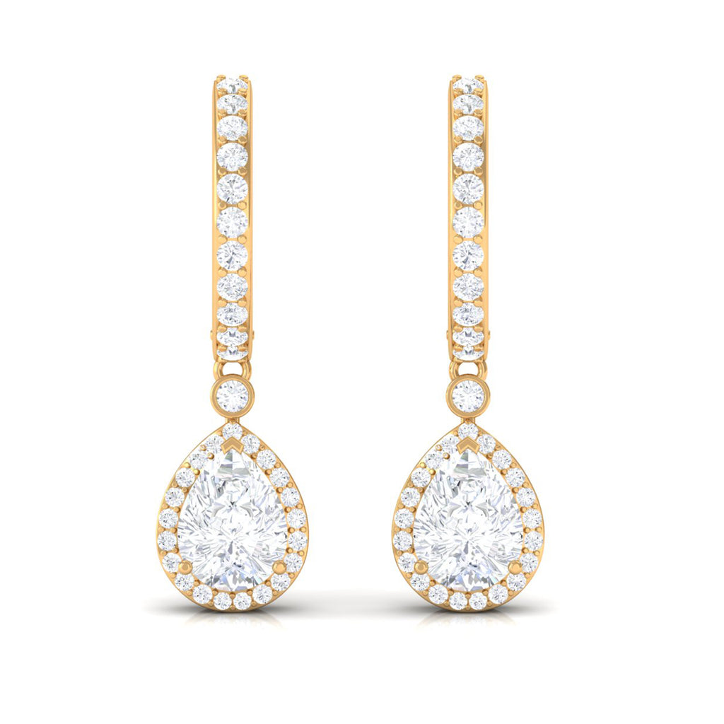 Classic Moissanite Hoop Drop Earrings in Gold Moissanite - ( D-VS1 ) - Color and Clarity - Rosec Jewels
