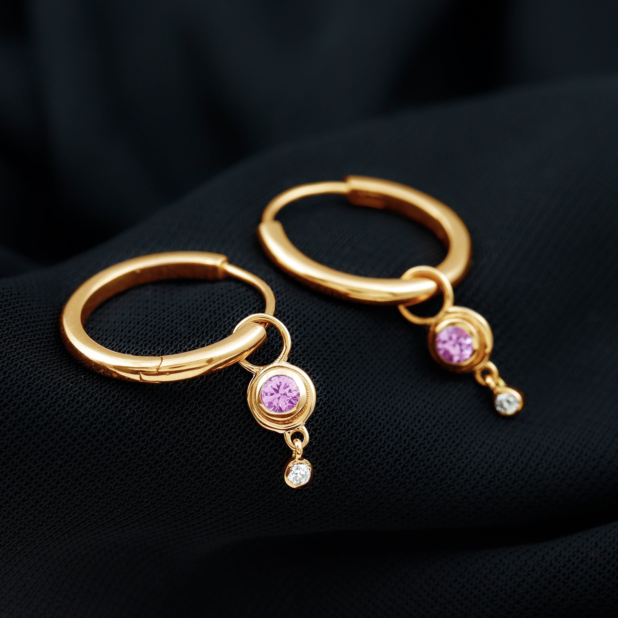 0.25 CT Simple Pink Sapphire Hoop Drop Earrings with Diamond Pink Sapphire - ( AAA ) - Quality - Rosec Jewels