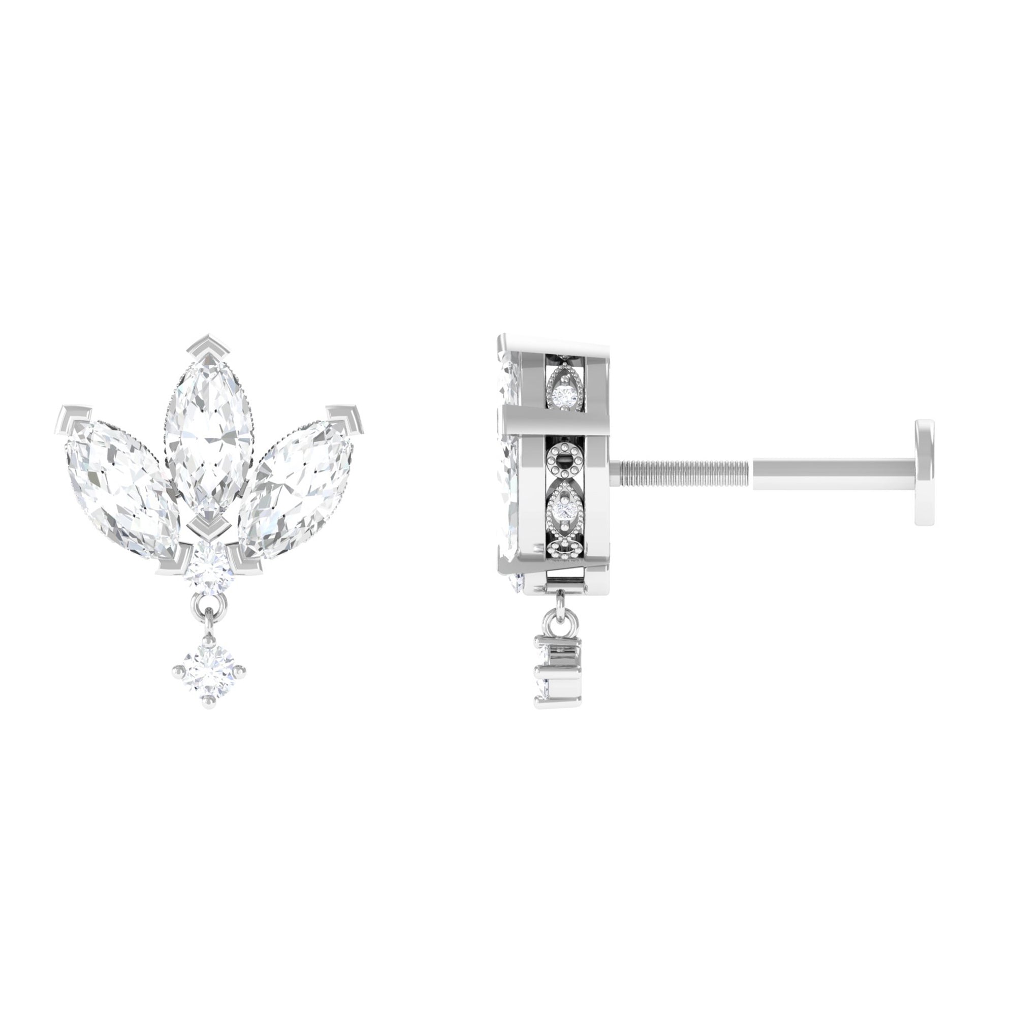 1.75 CT Marquise and Round Cut Diamond Stud Drop Earrings Diamond - ( HI-SI ) - Color and Clarity - Rosec Jewels