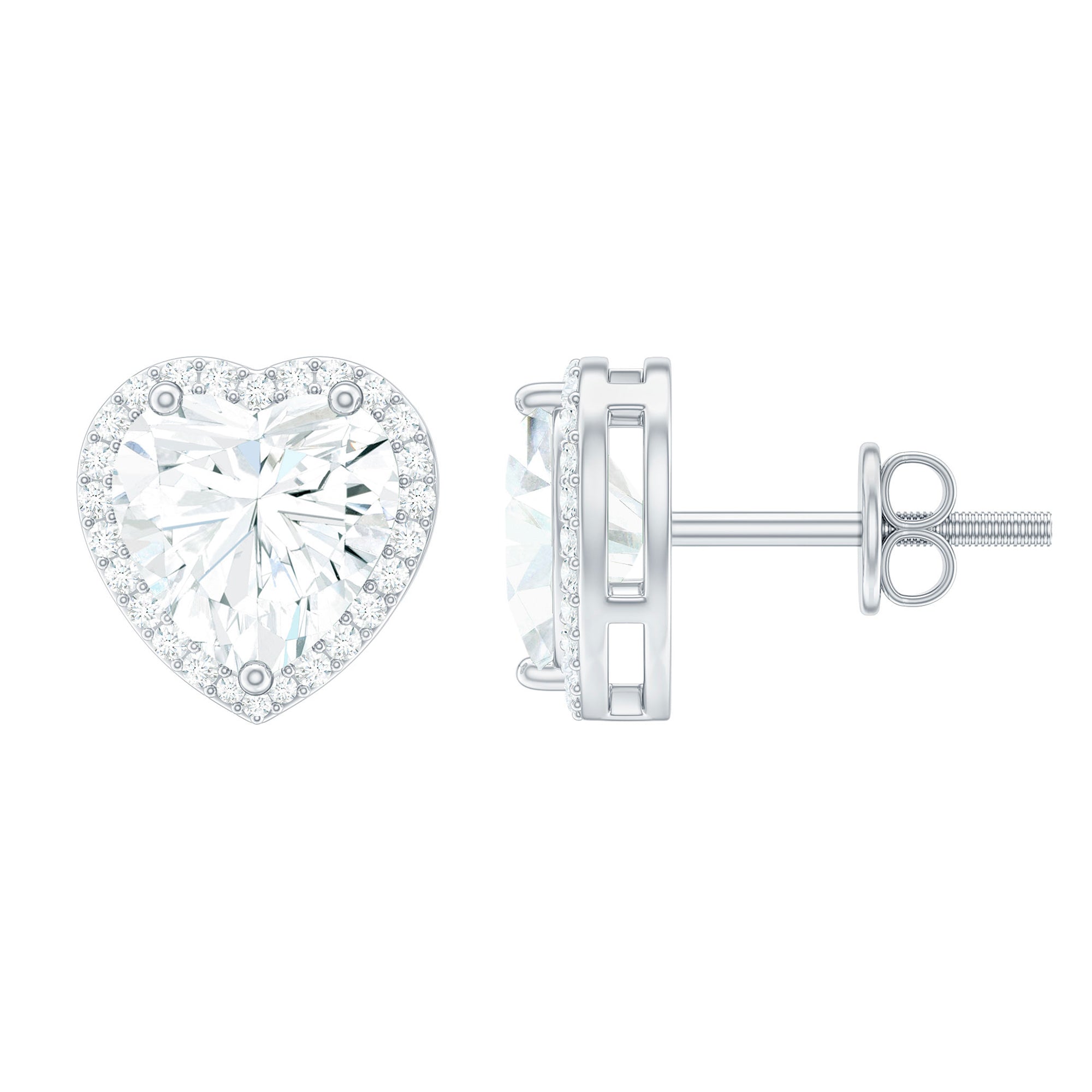 Certified Cubic Zirconia Heart Stud Earrings with Halo