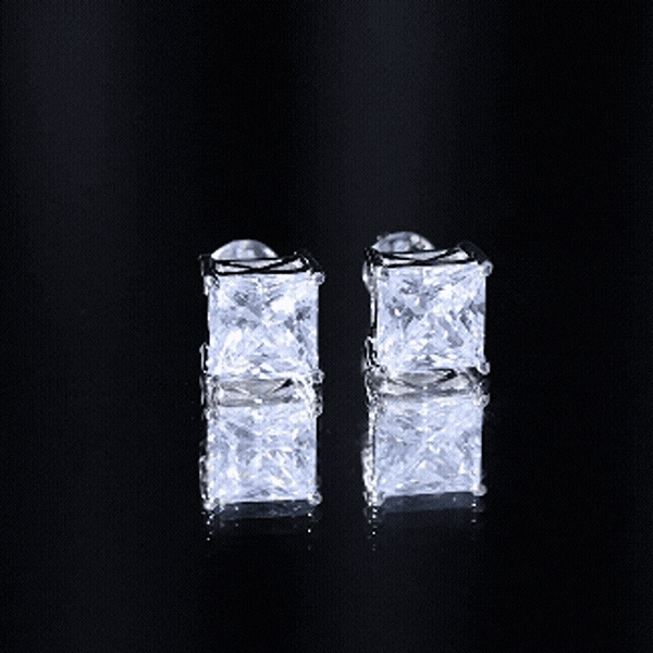Cubic Zirconia 7 MM Princess Cut Earrings in Silver AAAAA 92.5 Sterling Silver - Rosec Jewels
