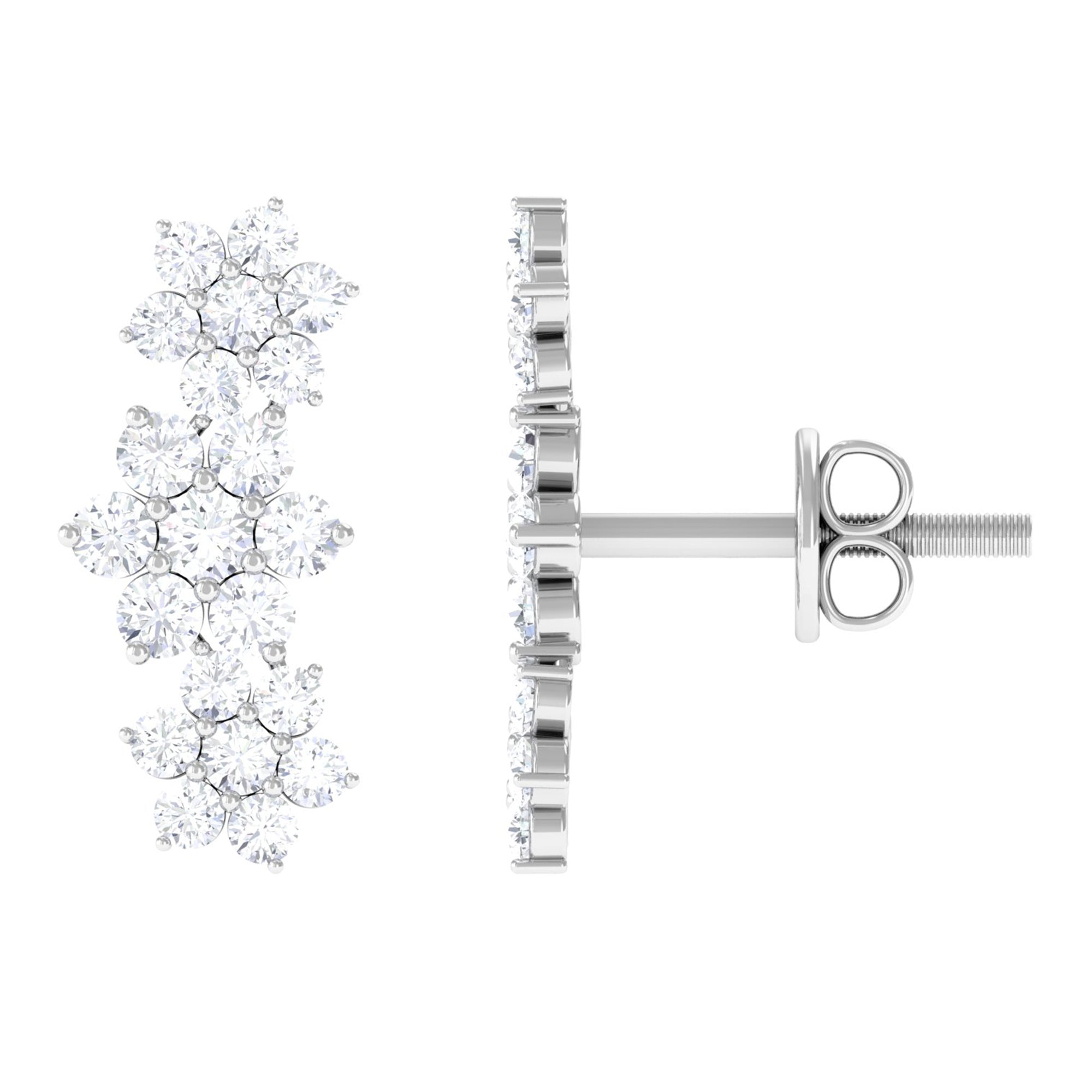 April Birthstone Diamond Floral Climber Earrings Diamond - ( HI-SI ) - Color and Clarity - Rosec Jewels