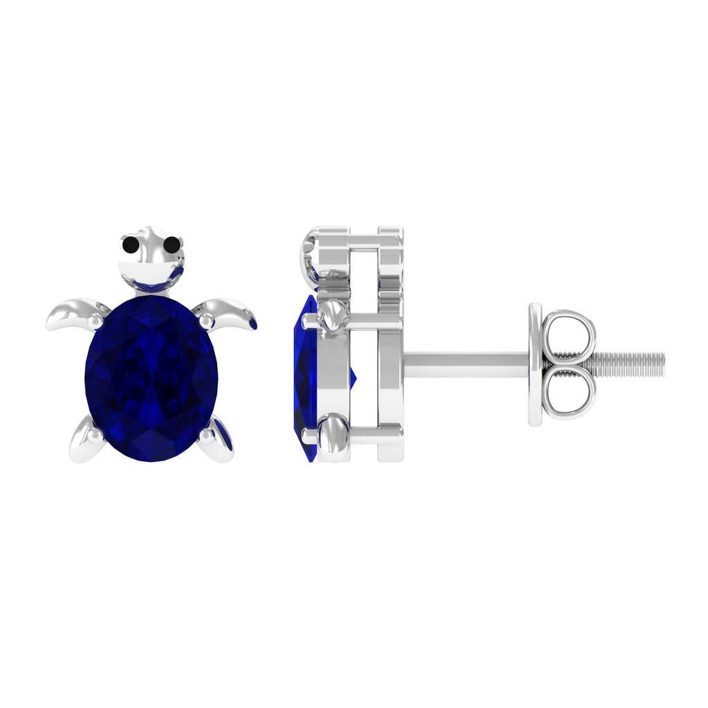 4X5 MM Oval Cut Blue Sapphire Turtle Solitaire Stud Earrings in Prong Setting Blue Sapphire - ( AAA ) - Quality - Rosec Jewels