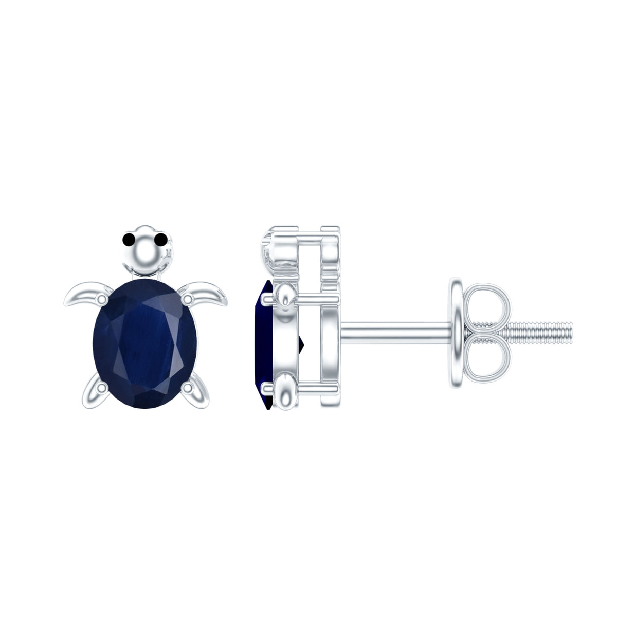 1.2 Carat Oval Cut Blue Sapphire Sea Turtle Earrings AAA - Rosec Jewels