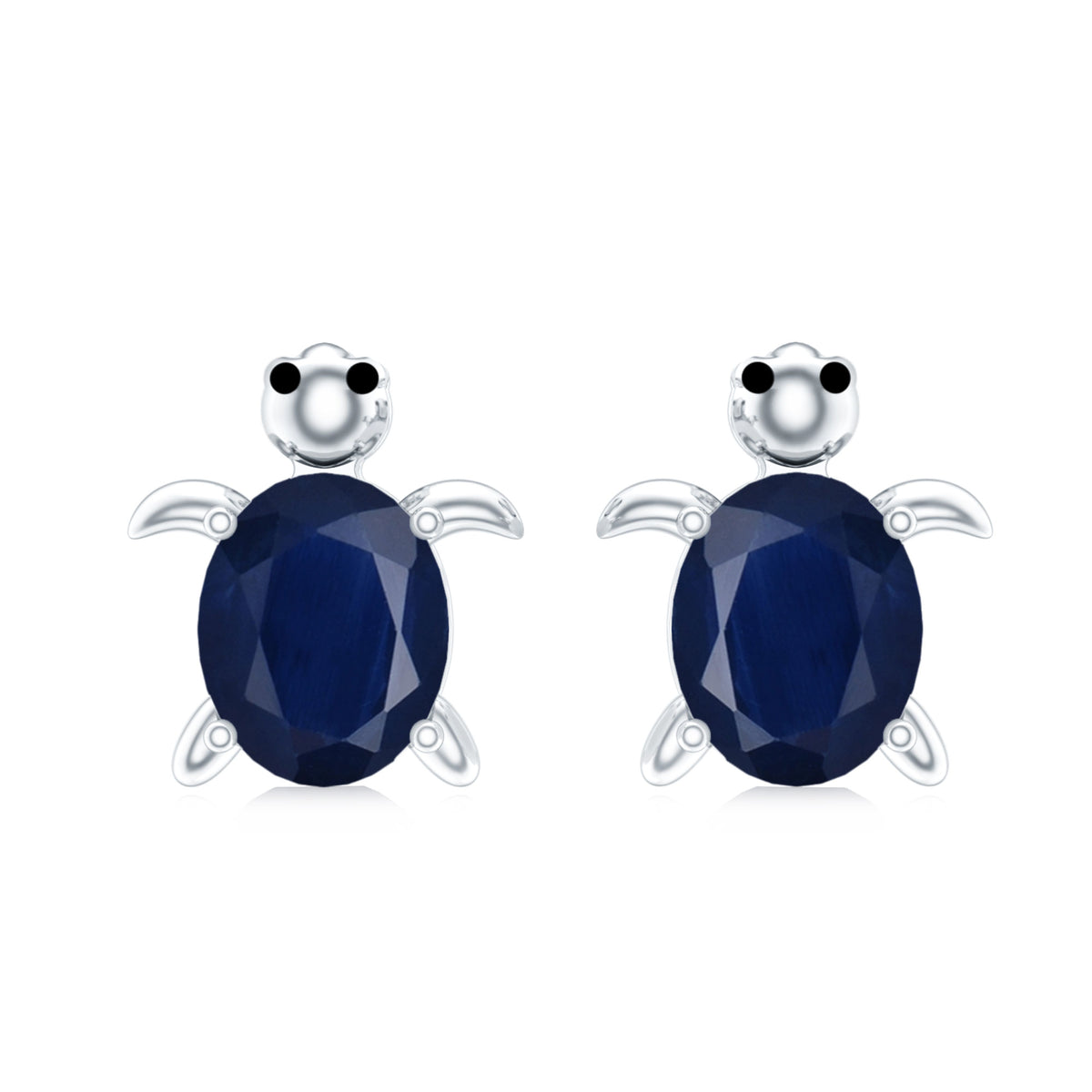 1.2 Carat Oval Cut Blue Sapphire Sea Turtle Earrings AAA - Rosec Jewels