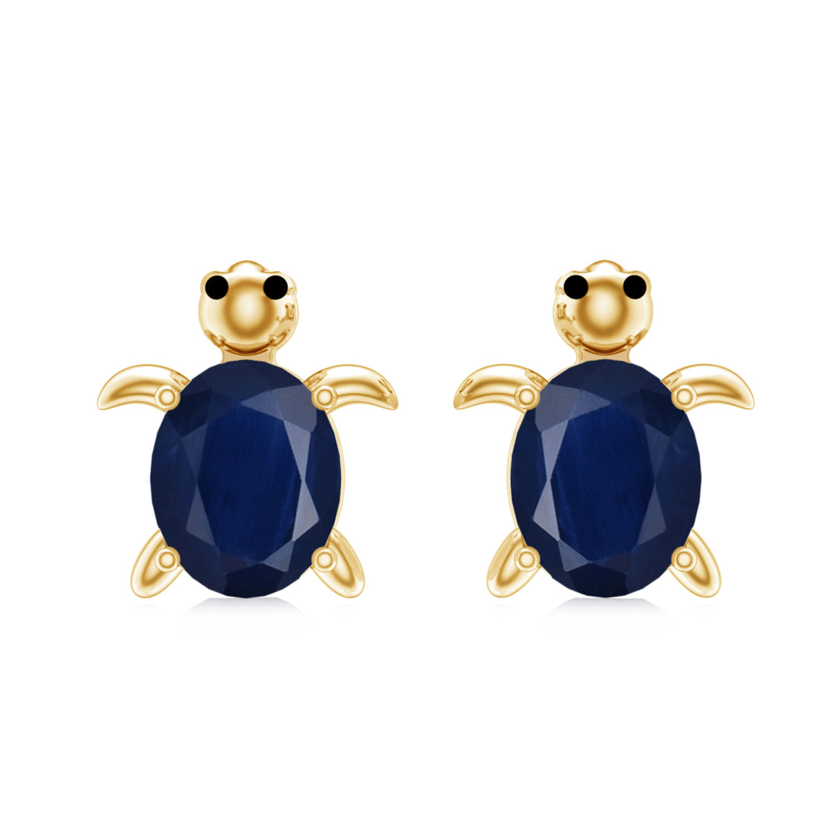 1.2 Carat Oval Cut Blue Sapphire Sea Turtle Earrings AAA - Rosec Jewels