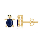 4X6MM Oval Cut Blue Sapphire Sea Turtle Earrings AAA - Rosec Jewels