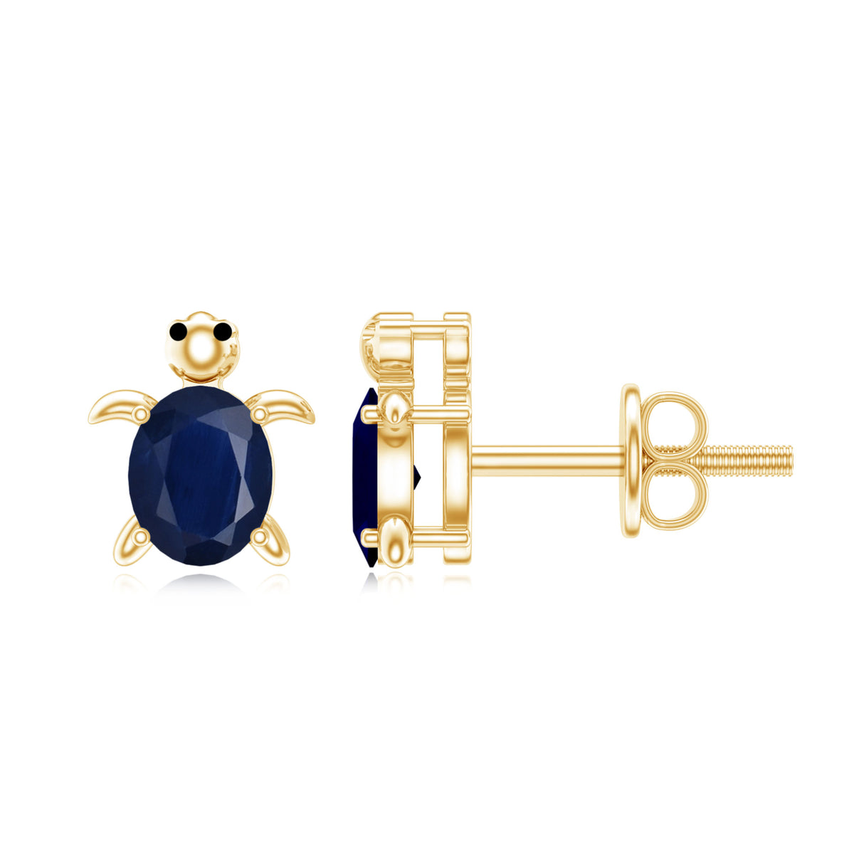 1.2 Carat Oval Cut Blue Sapphire Sea Turtle Earrings AAA - Rosec Jewels