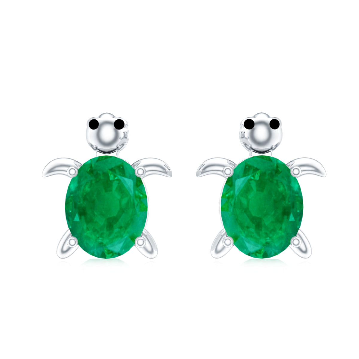 Oval Shaped Emerald Turtle Stud Earrings AAA - Rosec Jewels
