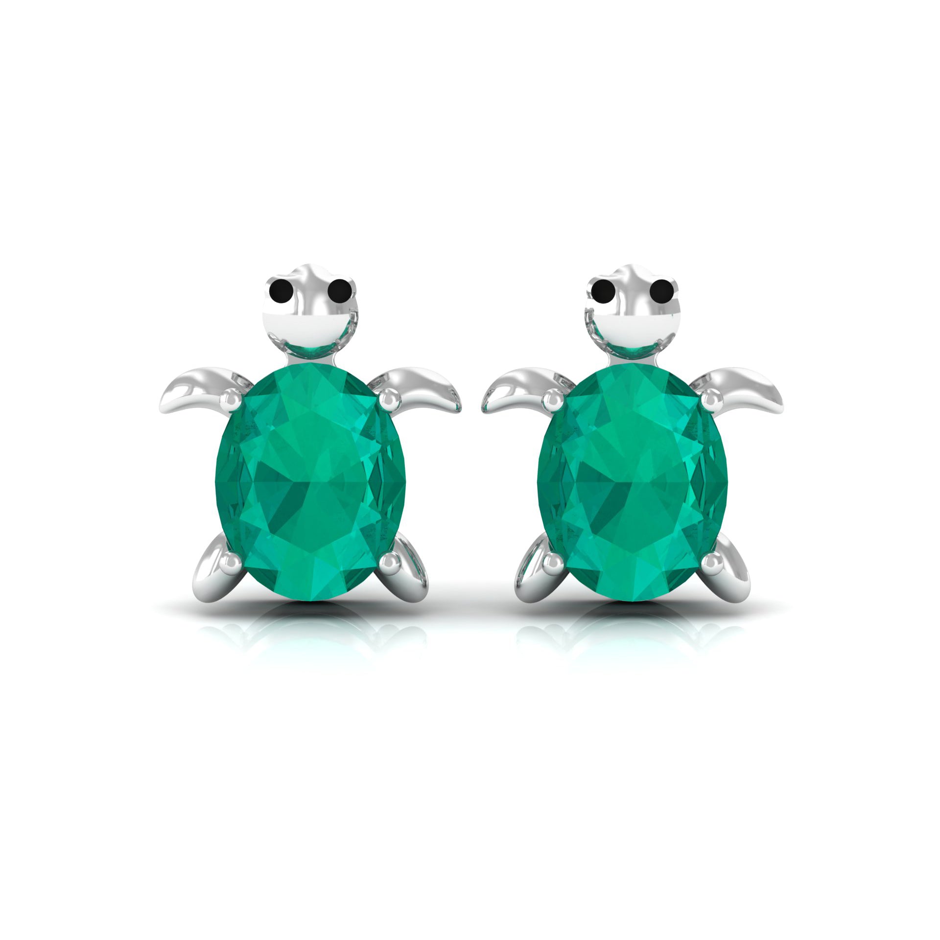 0.75 CT Oval Shaped Emerald Solitaire Turtle Stud Earrings Emerald - ( AAA ) - Quality - Rosec Jewels