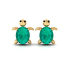 0.75 CT Oval Shaped Emerald Solitaire Turtle Stud Earrings Emerald - ( AAA ) - Quality - Rosec Jewels