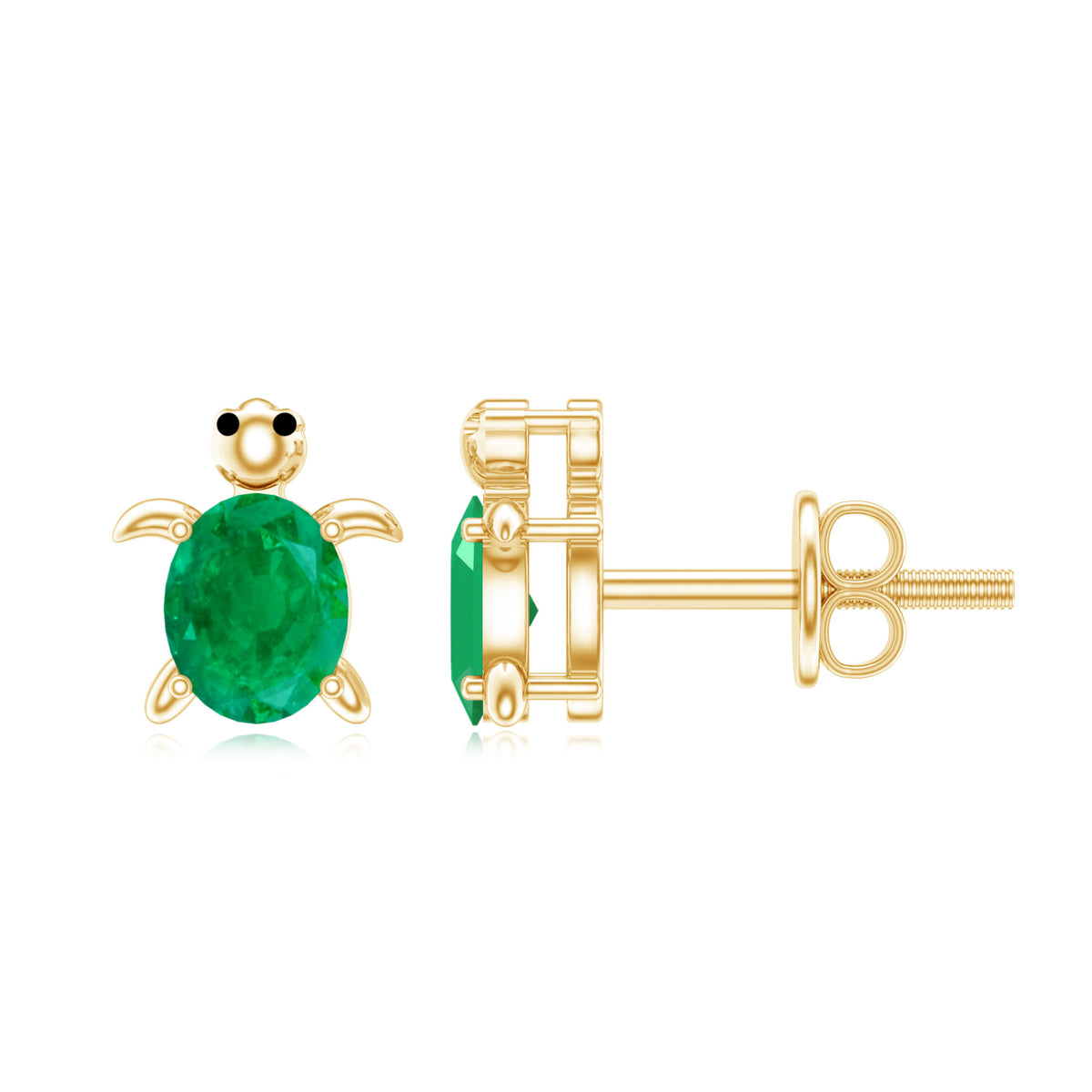 Oval Shaped Emerald Turtle Stud Earrings AAA - Rosec Jewels