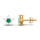 3/4 CT Emerald and Diamond Flower Cluster Stud Earring Emerald - ( AAA ) - Quality - Rosec Jewels