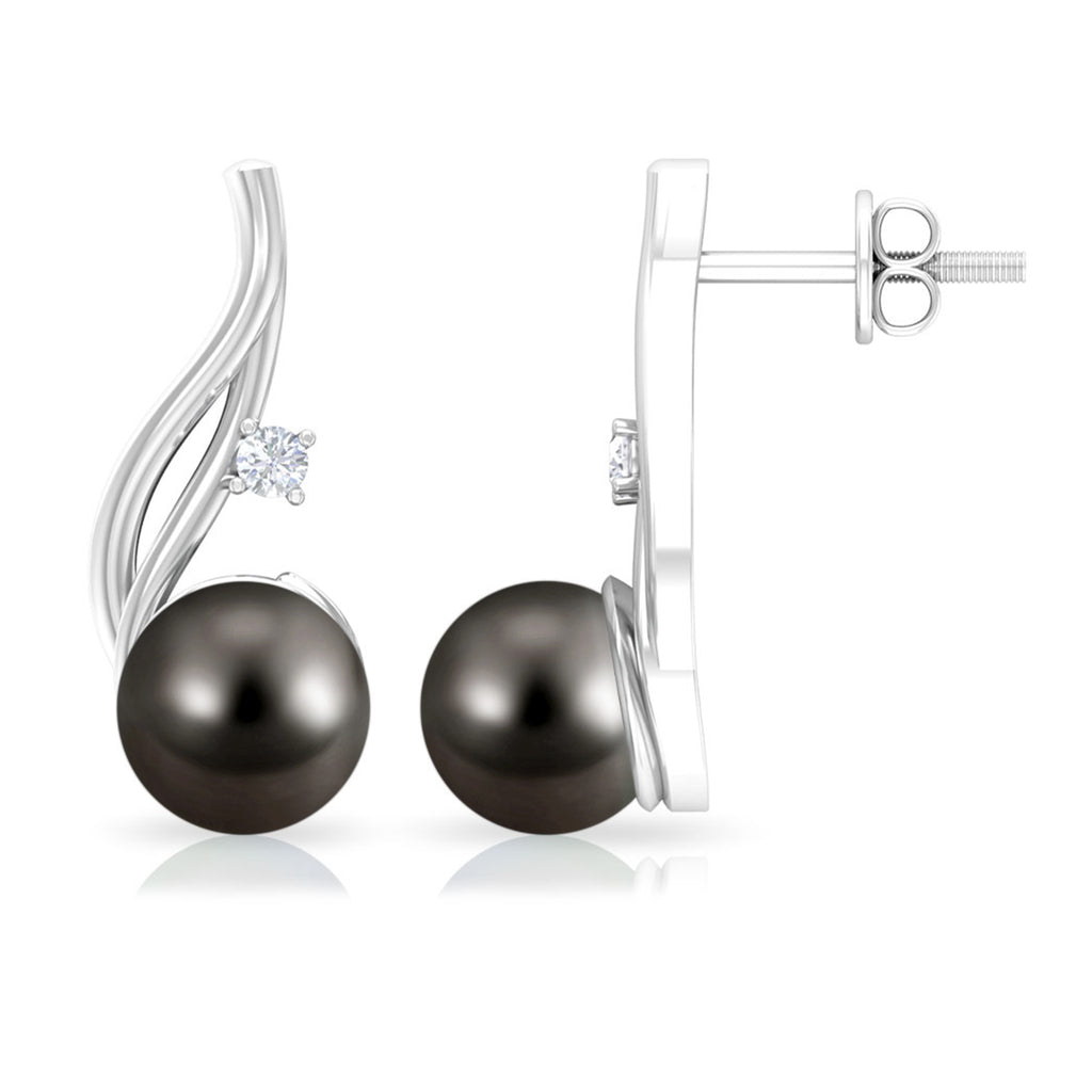Tahitian Pearl and Moissanite Solitaire Drop Earrings Tahitian pearl - ( AAA ) - Quality - Rosec Jewels