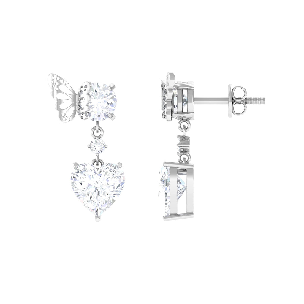 4.25 CT Certified Moissanite Butterfly Heart Drop Earrings Moissanite - ( D-VS1 ) - Color and Clarity - Rosec Jewels