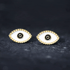 Enamel Evil Eye Gold Stud Earrings with Milgrains - Rosec Jewels