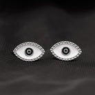 Enamel Evil Eye Gold Stud Earrings with Milgrains - Rosec Jewels