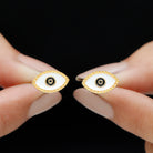 Enamel Evil Eye Gold Stud Earrings with Milgrains 18K Yellow Gold - Rosec Jewels