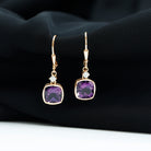 4.2 Carat Cushion Cut Amethyst and Diamond Drop Earrings AAA - Rosec Jewels
