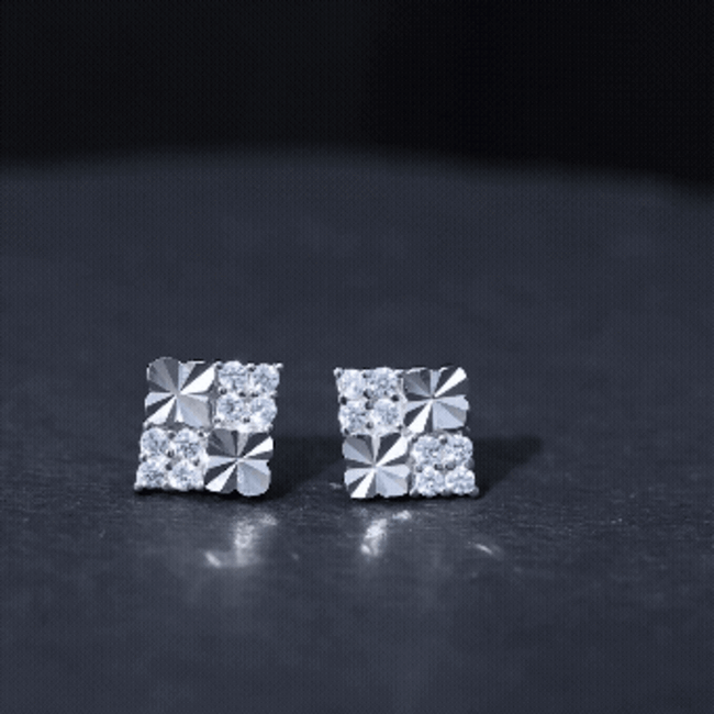 Certified Cubic Zirconia Square Stud Earrings in Silver AAAA 92.5 Sterling Silver - Rosec Jewels