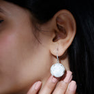 White Mother of Pearl Rose Flower Earrings Moissanite - ( D-VS1 ) - Color and Clarity 92.5 Sterling Silver - Rosec Jewels