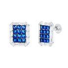 Rosec Jewels-Certified Lab Grown Blue Sapphire Stud Earrings with CZ Diamond